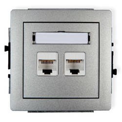 DECO Mechanizm gniazda komputerowego podwójnego 2x RJ45 cat.5e srebrny metalik 7DGK-2