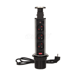 ORNO Gniazdo meblowe Ø6cm wysuwane z blatu z blokadą i przewodem 1,8m, 3x2P+Z, INOX OR-AE-1348