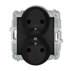 MINI Mechanizm gniazda podwójnego do ramki 2x(2P+Z) (z przesłoną torów) 12MGPR-2ZP czarny