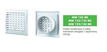 VENTIKA Kratka wentylacyjna 154x150mm z siatką regulowaną żaluzją i kołnierzem fi 100mm biała MW103RK