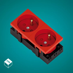 AKS Gniazdo 2x2P+Z z blokadą (czerwone 2C)