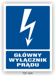 Tabliczka TZI 14A 148x210 P (E535) " główny wyłacznik prądu"