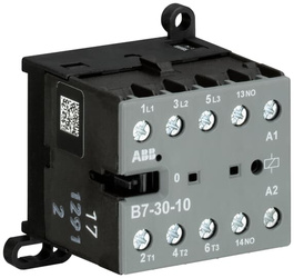 ABB Stycznik mini B7-30-10-01; Moc znamionowa: 5,5kW przy 400V; Napięcie cewki: 24V AC; Styki główne: 3NO; Styk pomocniczne: 1NO; GJL1311001R0101