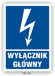 Naklejka TZI 1/A 74x105 S (E006) "Wyłącznik główny" EN006