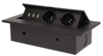 ORNO Gniazda wpuszczane w blat 2x2P+Z, 3xUSB z grubym rantem, czarne OR-AE-1324/B