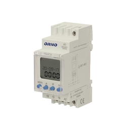ORNO Elektroniczny programator astronomiczny, 100 programów, 3 języki menu, 2 wyjścia przekaźnikowe max.16A/230V, szerokość 2 moduły, DIN TH-35mm OR-PRE-451