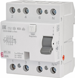 ETI Wyłącznik różnicowoprądowy 4-polowy I=40A Idn=100mA EFI-P4 AC 40/0.1 002061622