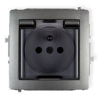 DECO Mechanizm gniazda bryzgoszczelnego 2P+Z klapka dymna srebrny metalik 7DGPB-1ZD